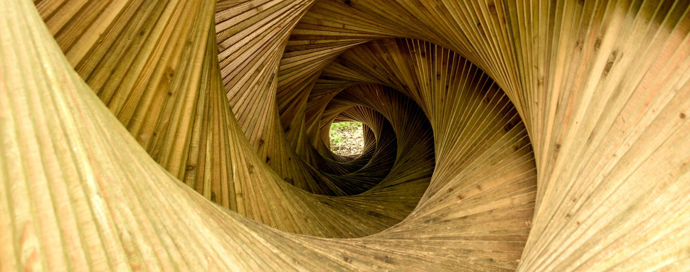 Struttura a spirale in legno con luce naturale
