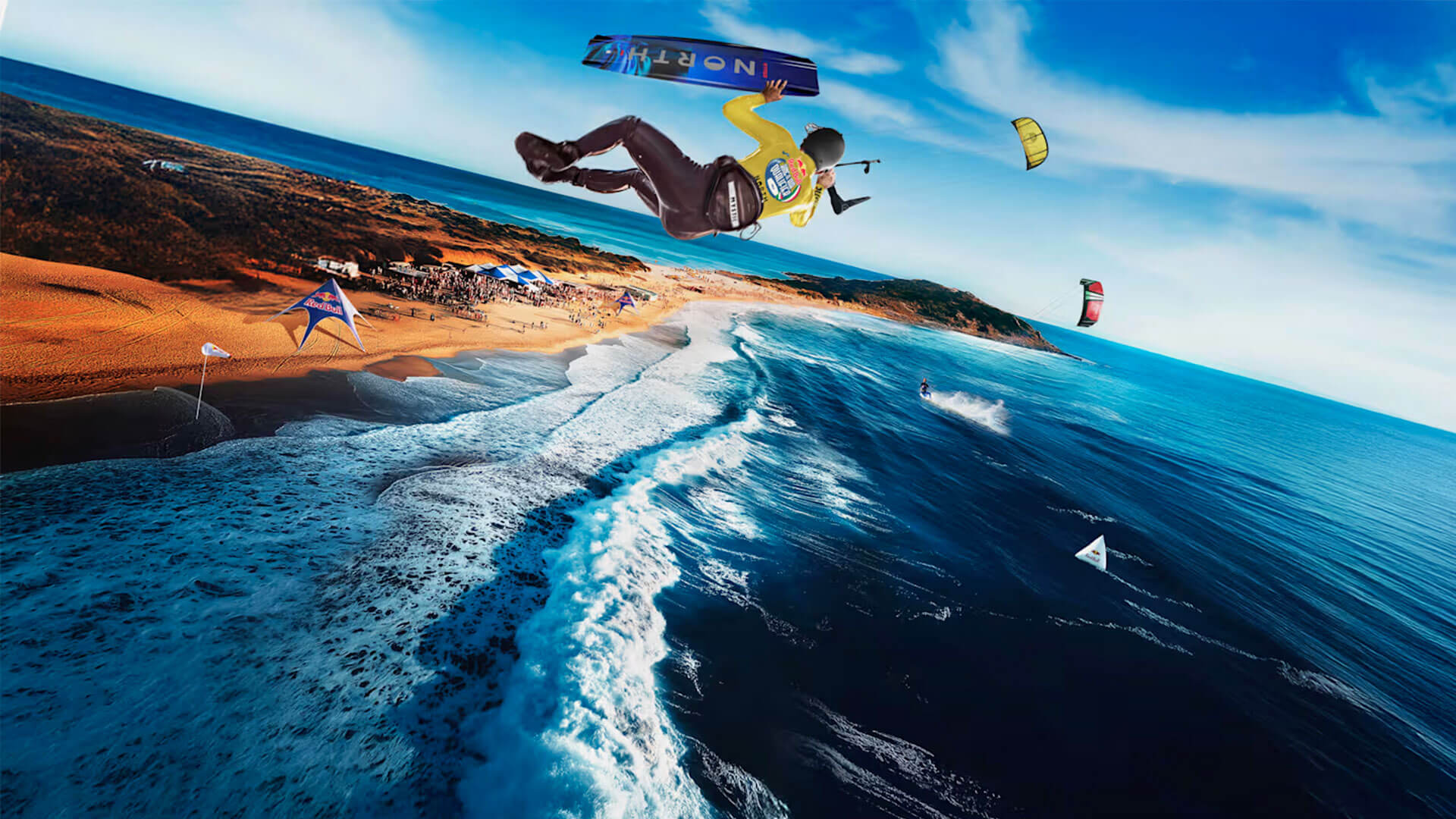 Uomo che fa kitesur Big Air